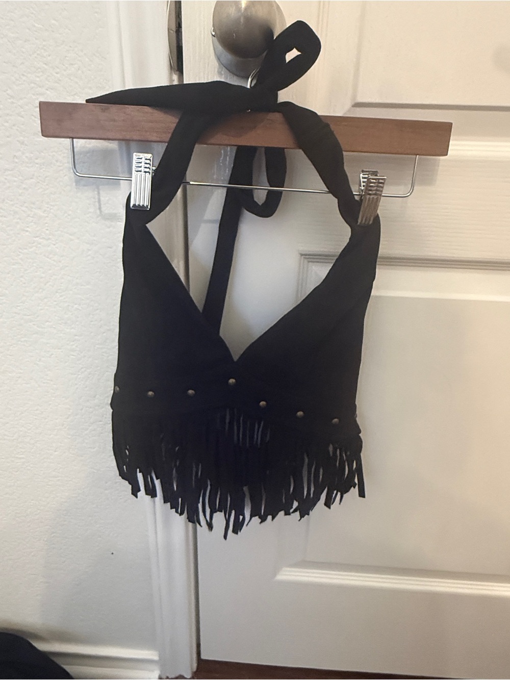 Black Fringe Halter Crop Top - Classic Summer Style